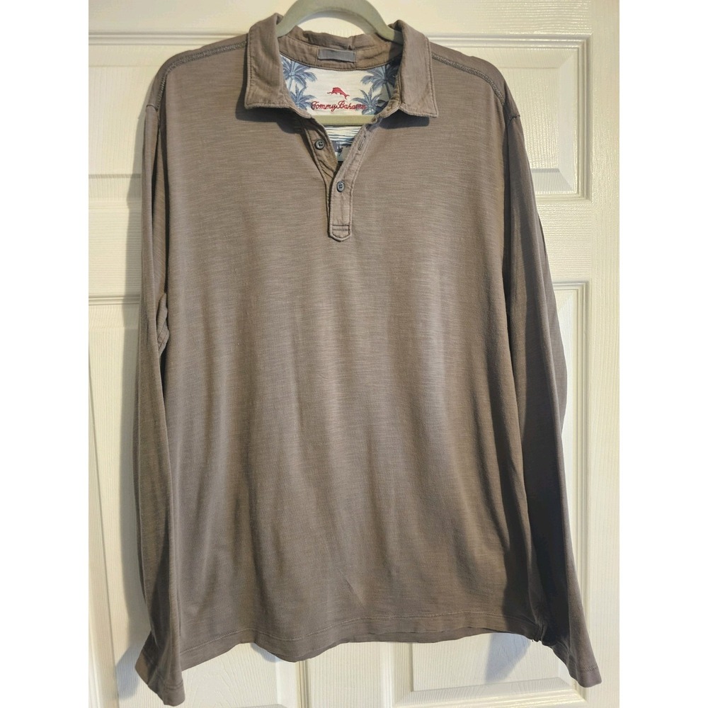 Tommy Bahama Men's Large Polo‎ Palmetto Paradise Style 100% PIMA Cotton Taupe